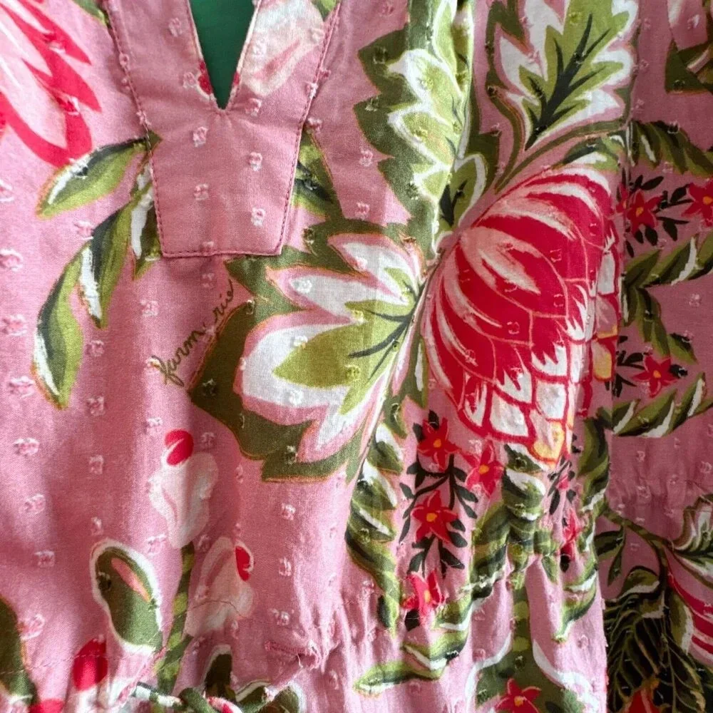 Farm Rio New Aura Floral Pink Tiered Mini Peasant Dress Medium Long Sleeve - Picture 14 of 15
